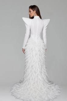 Golden Feather Illusion Gown - LAROSABRIDE