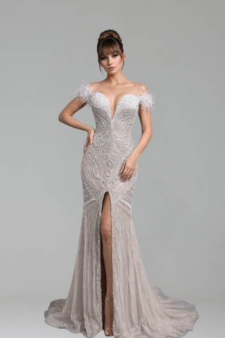 Strapless Pearl-Beaded Mermaid Dress