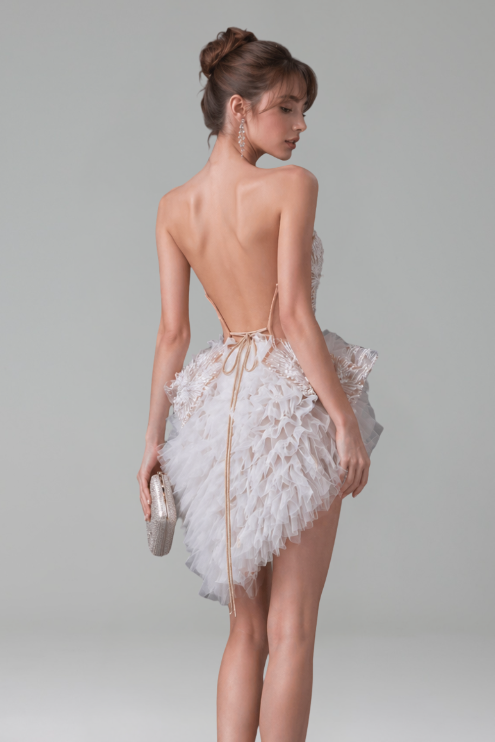 Feathered Tulle Corset Mini Dress - LAROSABRIDE