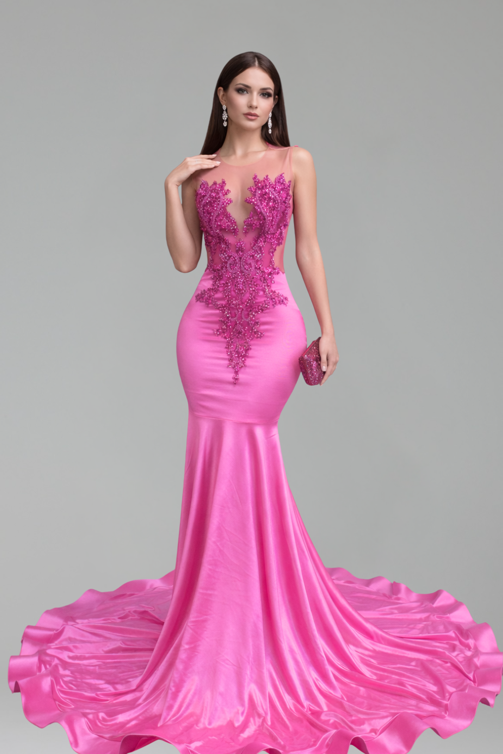 Sheer Lace Mermaid Gown - LAROSABRIDE