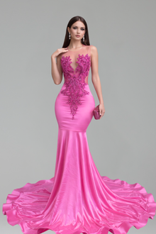 Sheer Lace Mermaid Gown - LAROSABRIDE