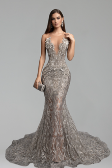 Illusion Embellished Mermaid Gown - LAROSABRIDE