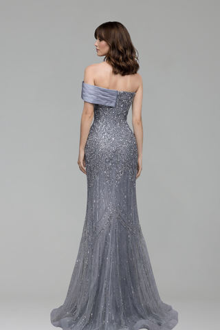 Cape Mermaid Lace Beaded Gown - LAROSABRIDE