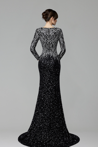 V-Neck Beaded Mermaid Dress - LAROSABRIDE