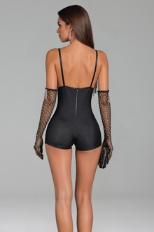 Crystal Fringe Bustier Sheer Sleeve Bodysuit - LAROSABRIDE