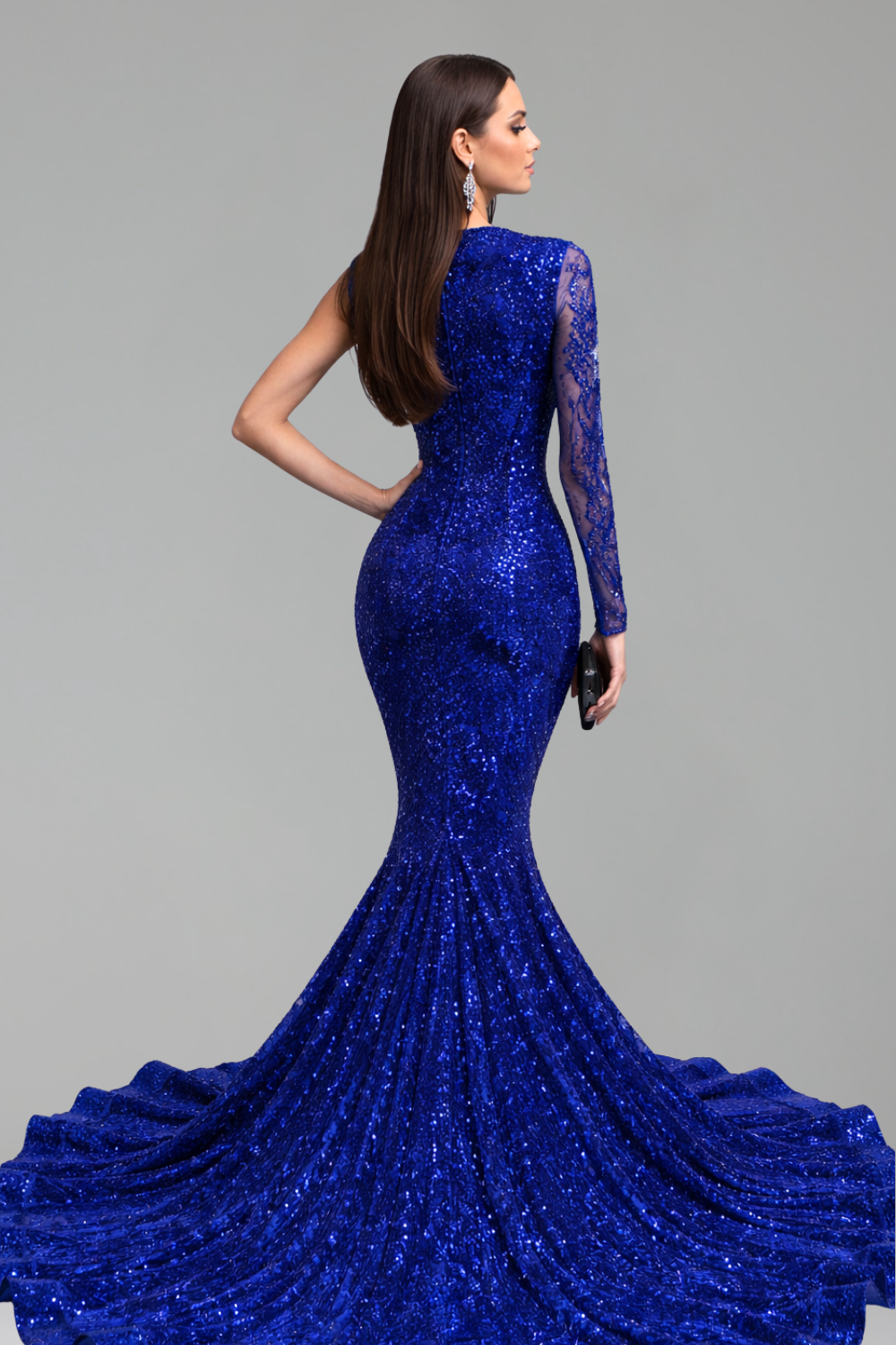Asymmetric Sleeve Embellished Mermaid Gown - LAROSABRIDE