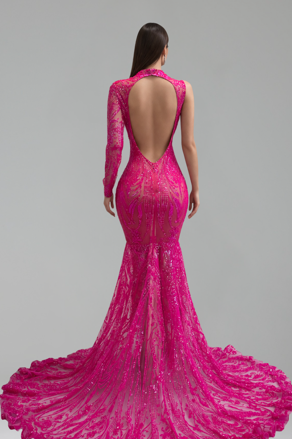 One Sleeve Illusion Appliqu� Mermaid Gown - LAROSABRIDE