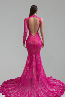 One Sleeve Illusion Appliqu� Mermaid Gown - LAROSABRIDE