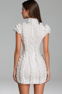 Ruffled Pearl Embellished Mini Dress - LAROSABRIDE