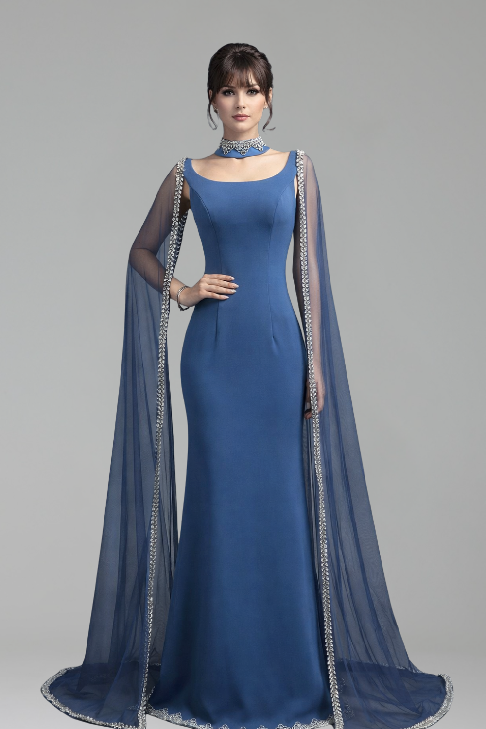Cape-Sleeve Beaded Dress - LAROSABRIDE