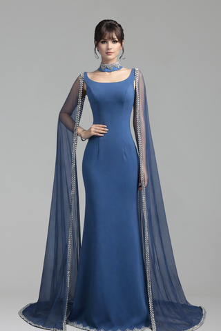 Cape-Sleeve Beaded Dress - LAROSABRIDE