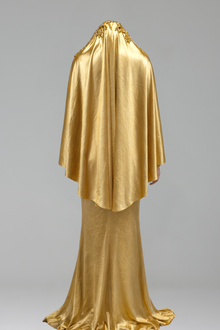Sheer Embellished Halter Cape Gown - LAROSABRIDE