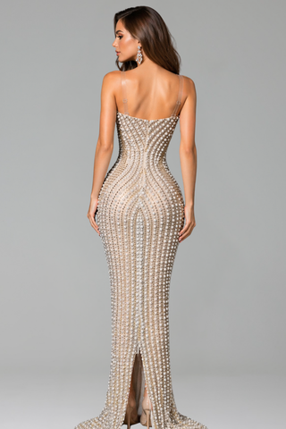 Crystal Beaded Sheer Illusion Gown