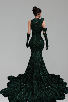 Beaded Illusion Mermaid Gloves Gown - LAROSABRIDE