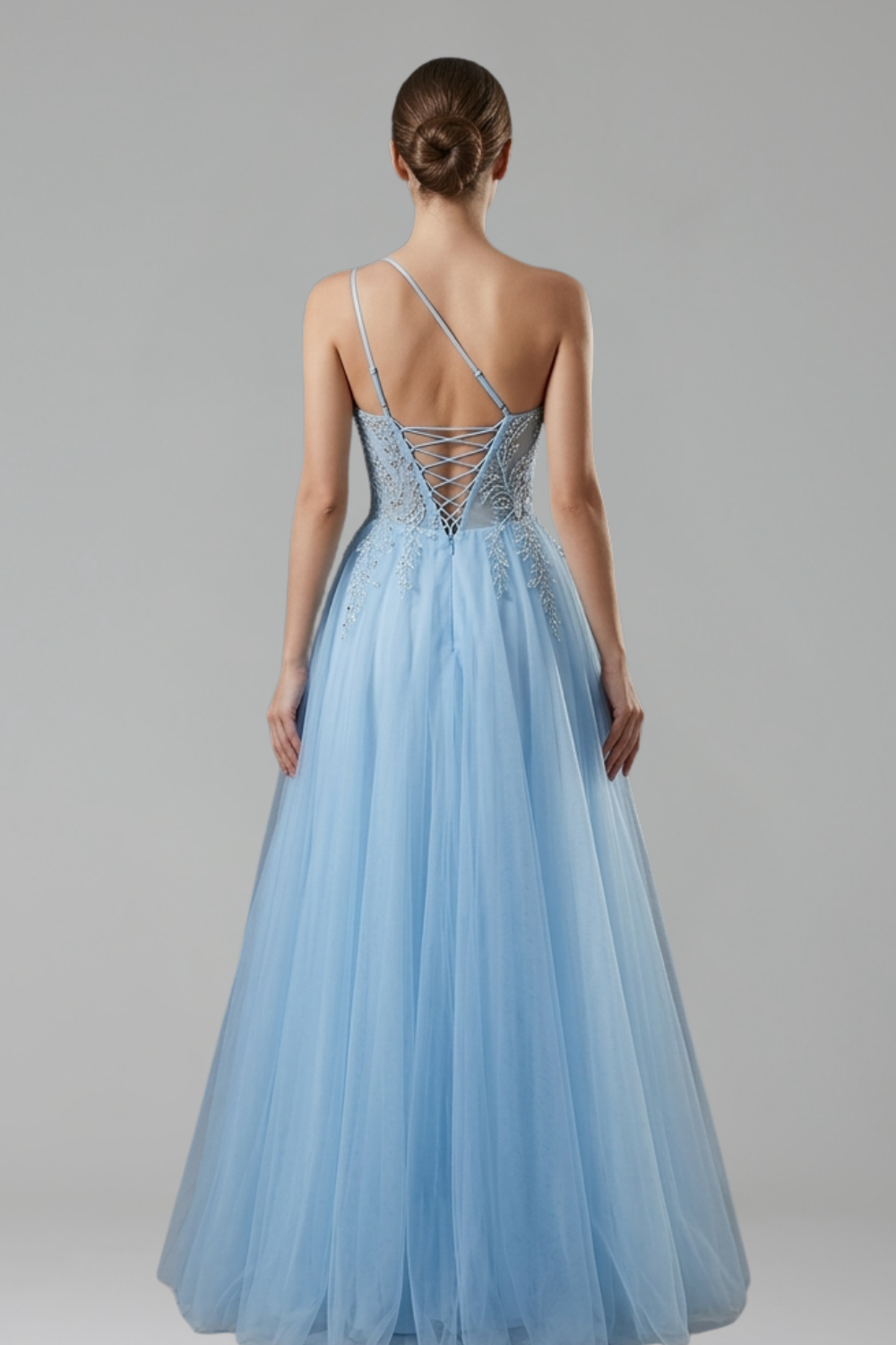 Beaded One Shoulder A-Line Gown - LAROSABRIDE