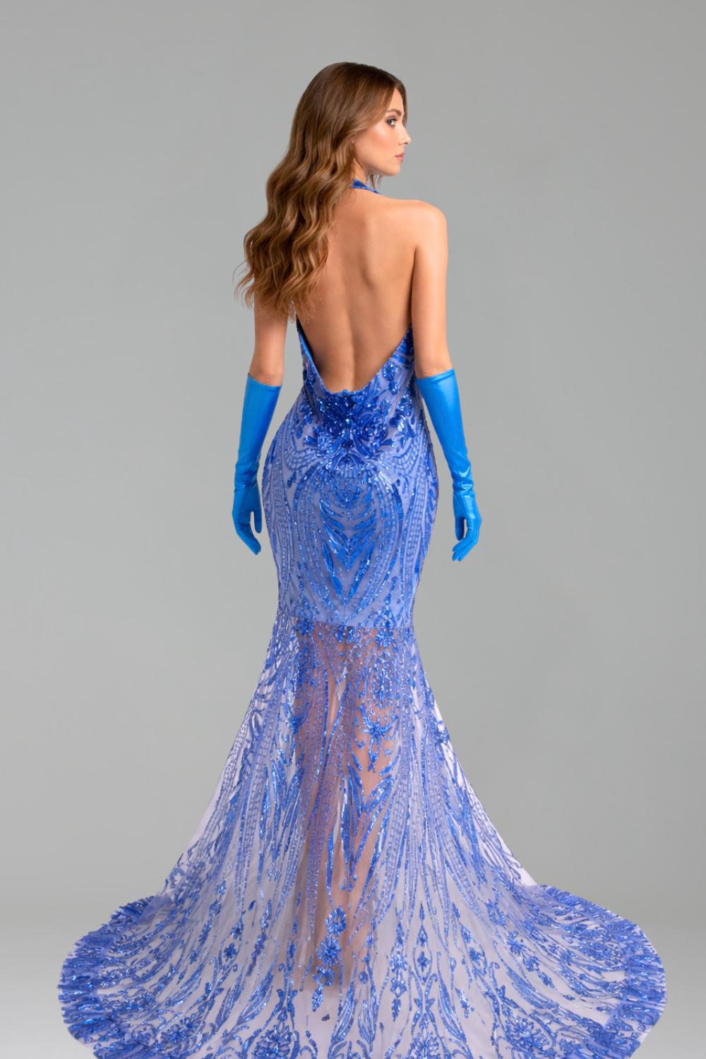Halter Illusion Lace Mermaid Gown - LAROSABRIDE