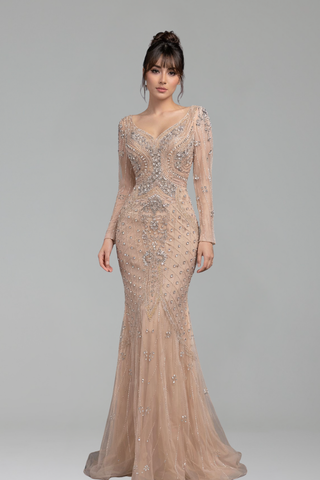 Beaded Mermaid Dresses Long Sleeve - LAROSABRIDE
