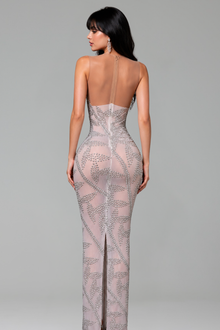 Illusion V-Neck Crystal Leaf Gown - LAROSABRIDE