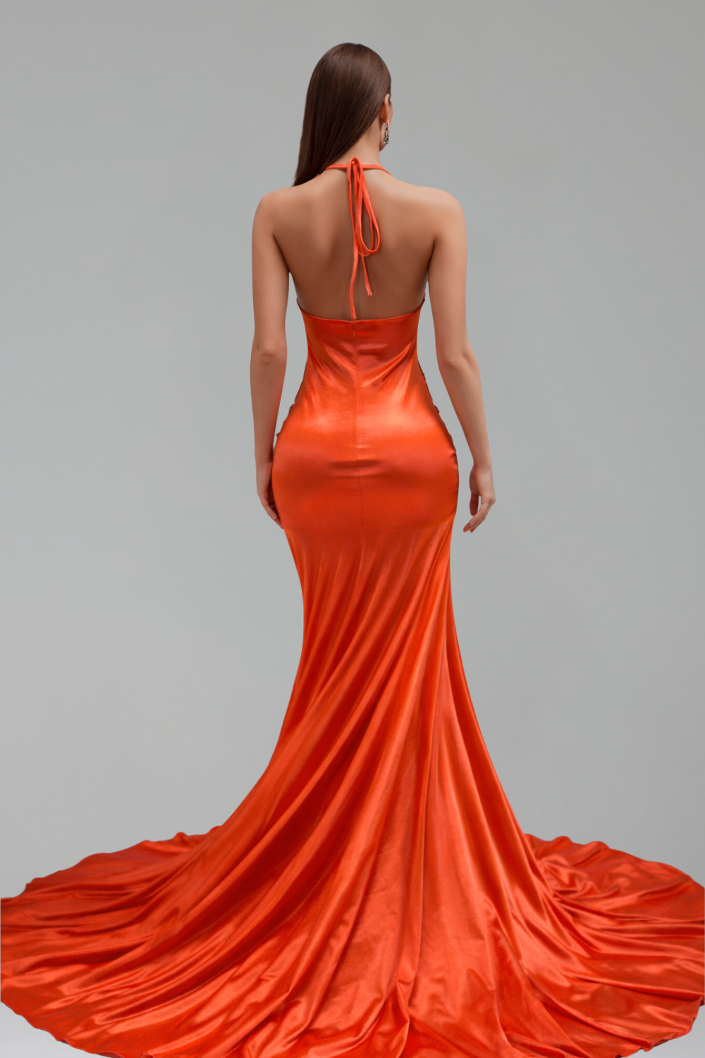 Halter Embellished Satin Mermaid Gown - LAROSABRIDE