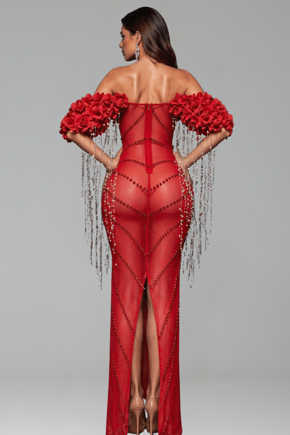Off-Shoulder Rose Crystal Illusion Gown - LAROSABRIDE