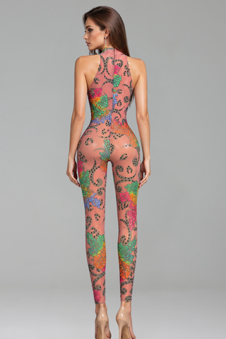 Abstract Print Halter Jumpsuit