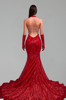 Halter Illusion Sequin Mermaid Gown - LAROSABRIDE