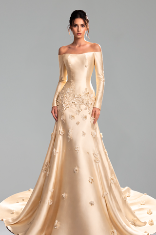 Satin Appliqu� A-Line Gown - LAROSABRIDE