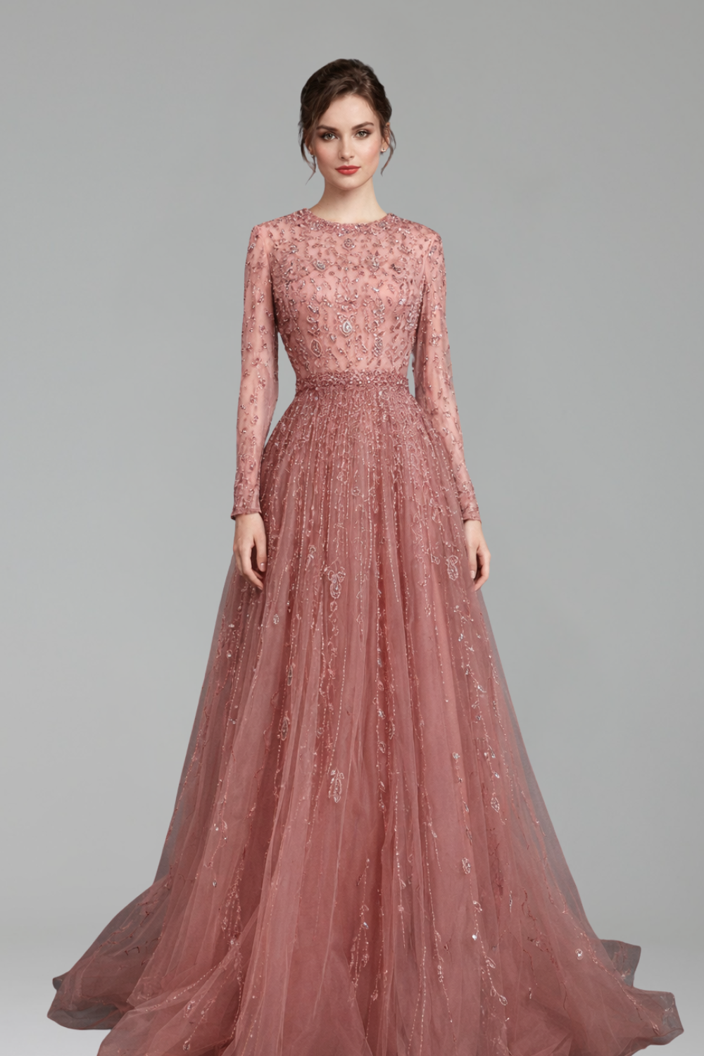 Beaded Muslim A-Line Evening Dress-Larosabride