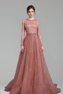 Beaded Muslim A-Line Evening Dress-Larosabride