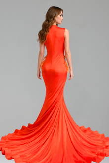 Feather Embellished Satin Mermaid Gown - LAROSABRIDE