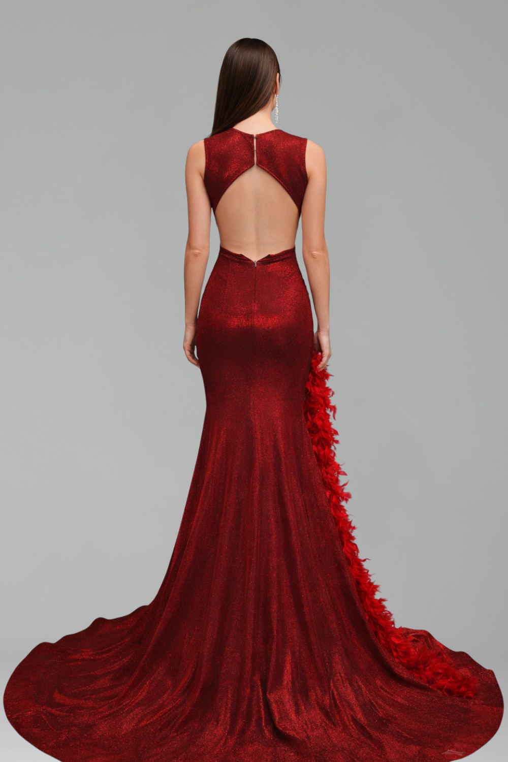 Feather Accent Beaded Mermaid Gown - LAROSABRIDE