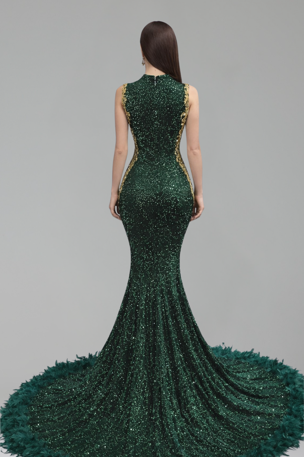 Sheer Embellished Sequin Mermaid Gown - LAROSABRIDE
