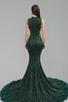 Sheer Embellished Sequin Mermaid Gown - LAROSABRIDE