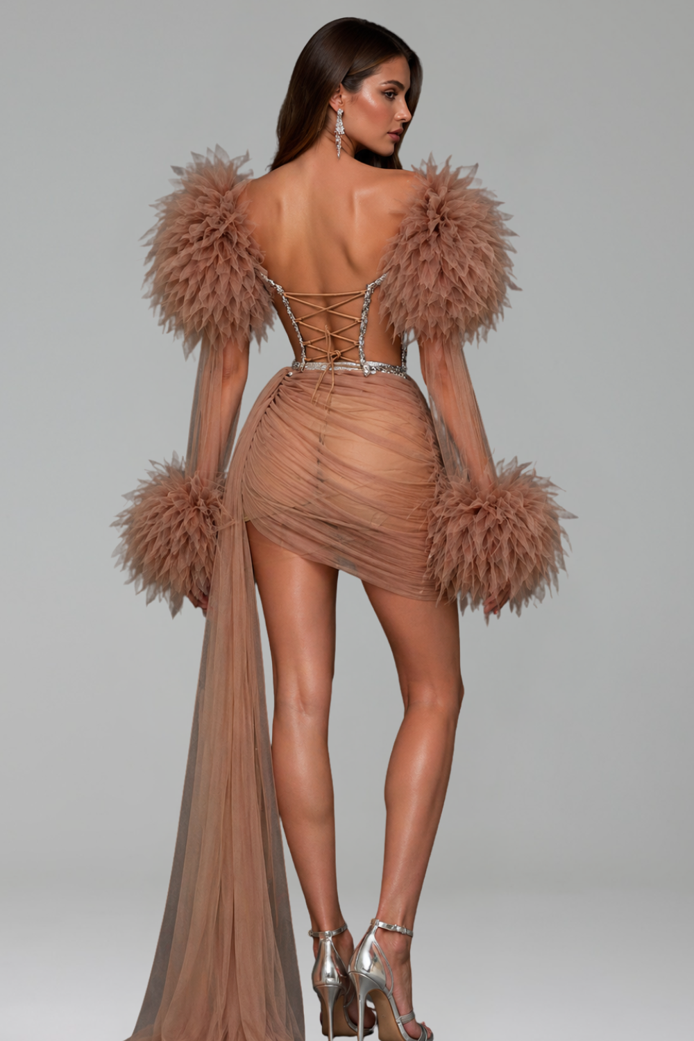 Feathered Sheer Draped Mini - LAROSABRIDE