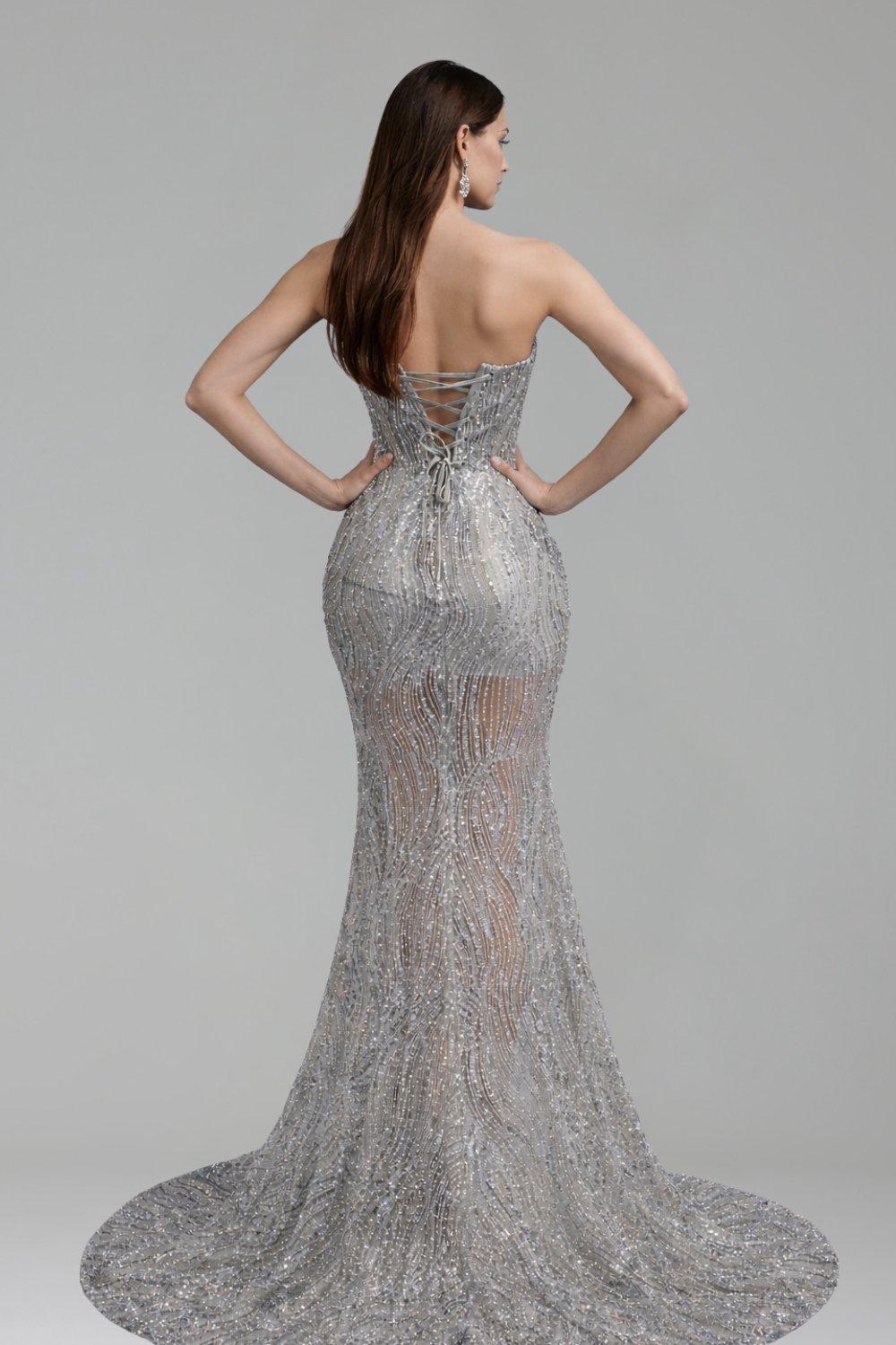 Beaded Illusion Slit Mermaid Gown - LAROSABRIDE