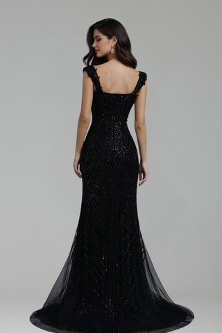 Off Shoulder Beaded Slit Gown - LAROSABRIDE