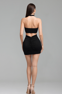 High Neck Lace Appliqu� Mini Dress - LAROSABRIDE