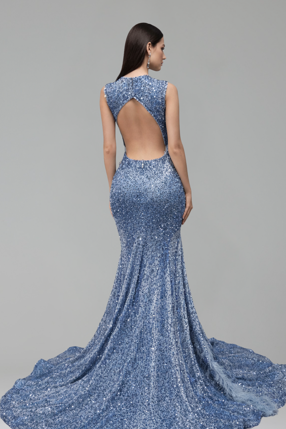 Illusion Embroidered Feathered Slit Gown - LAROSABRIDE