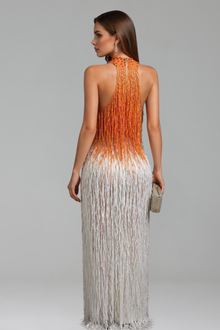 Halter Fringe High Slit Dress - LAROSABRIDE