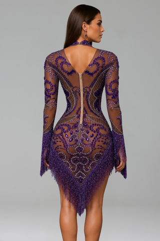 Royal Violet Fringe Illusion Dress