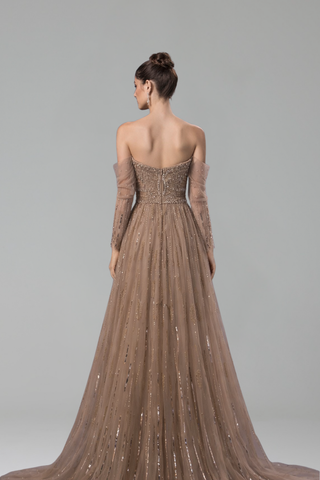 Long Sleeve Crystal Mermaid Gown - LAROSABRIDE