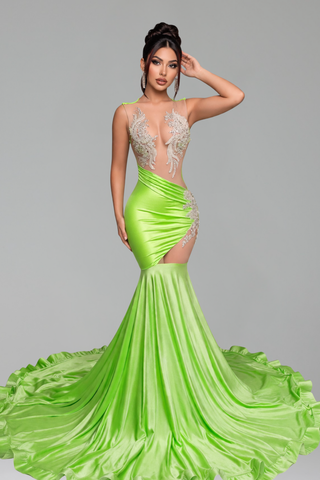 Embellished Sheer Cutout Mermaid Gown - LAROSABRIDE