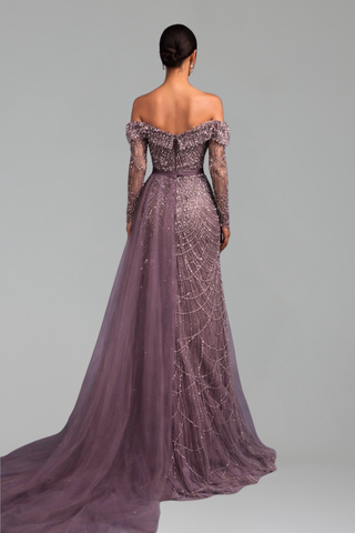 Boat Neck Mermaid Overskirt Dress