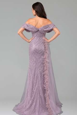 Feather Mermaid Dress with Slit
