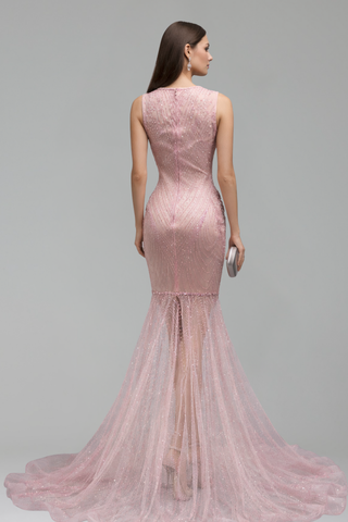 Illusion Beaded Sheer Tulle Mermaid Gown