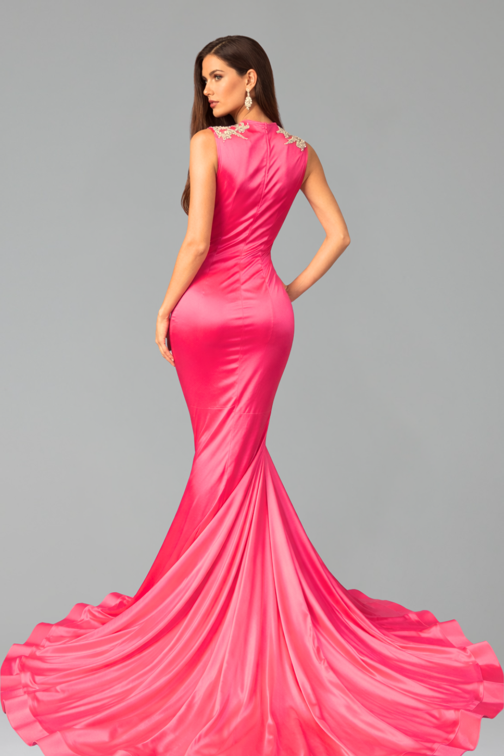 Embellished Deep V Mermaid Gown - LAROSABRIDE