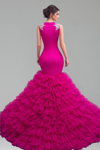 Beaded Illusion Mermaid Evening Dress