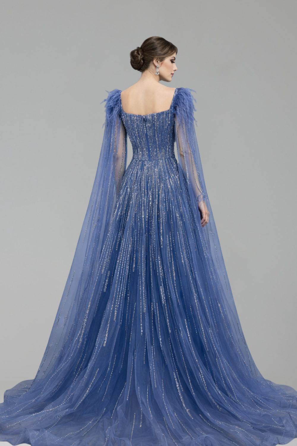 Feather Beaded Cape Dress - LAROSABRIDE