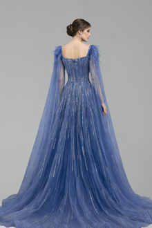 Feather Beaded Cape Dress - LAROSABRIDE