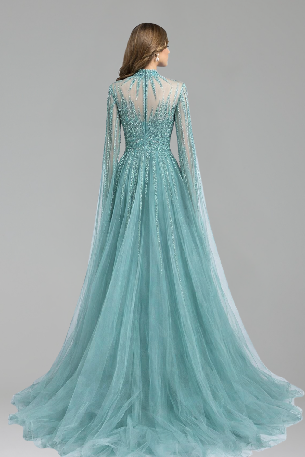 Beaded Cape Sleeve A-Line Dress - LAROSABRIDE